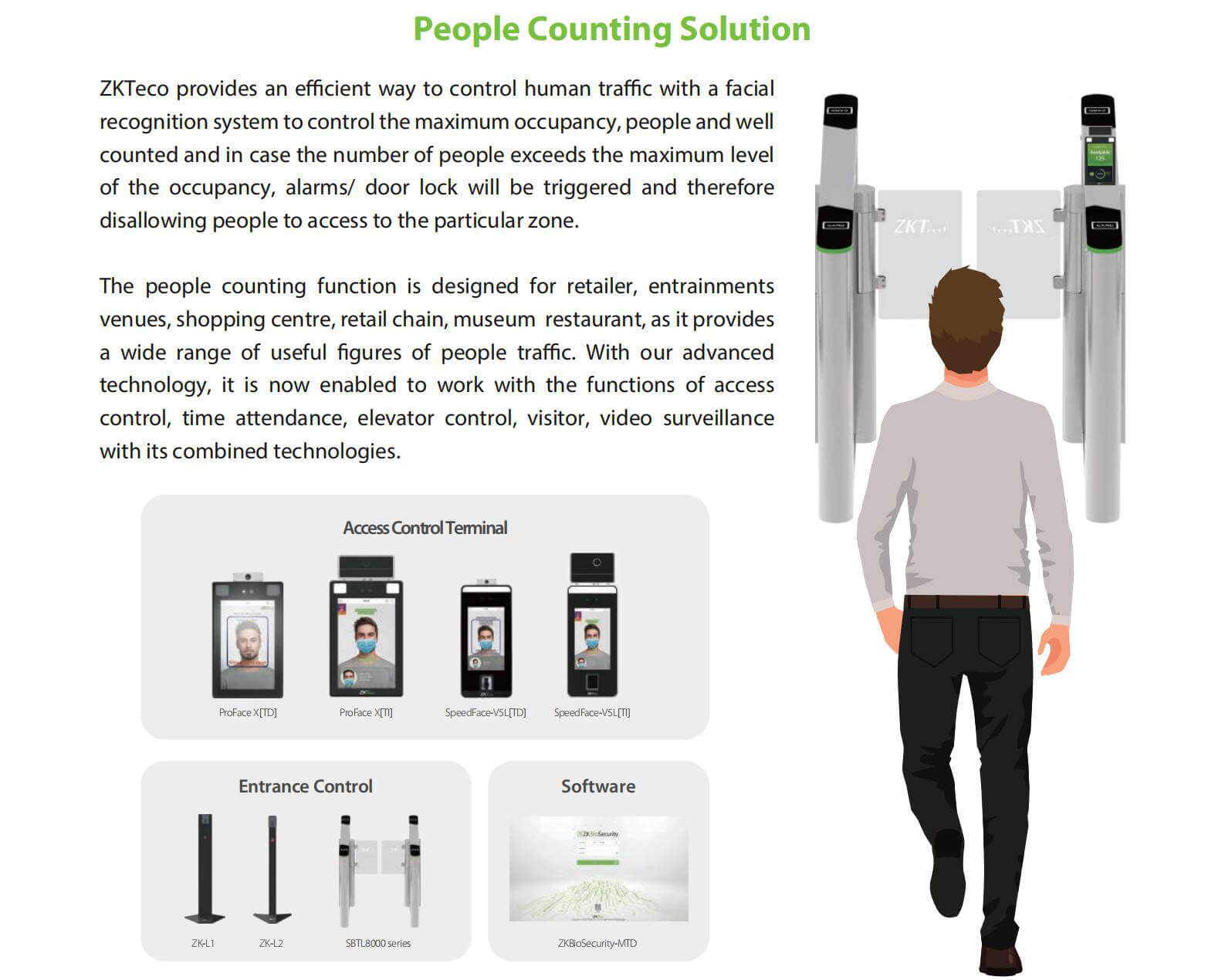 Access Control Terminal People Counting Solution Powered by ZKBioSecurity-MTD